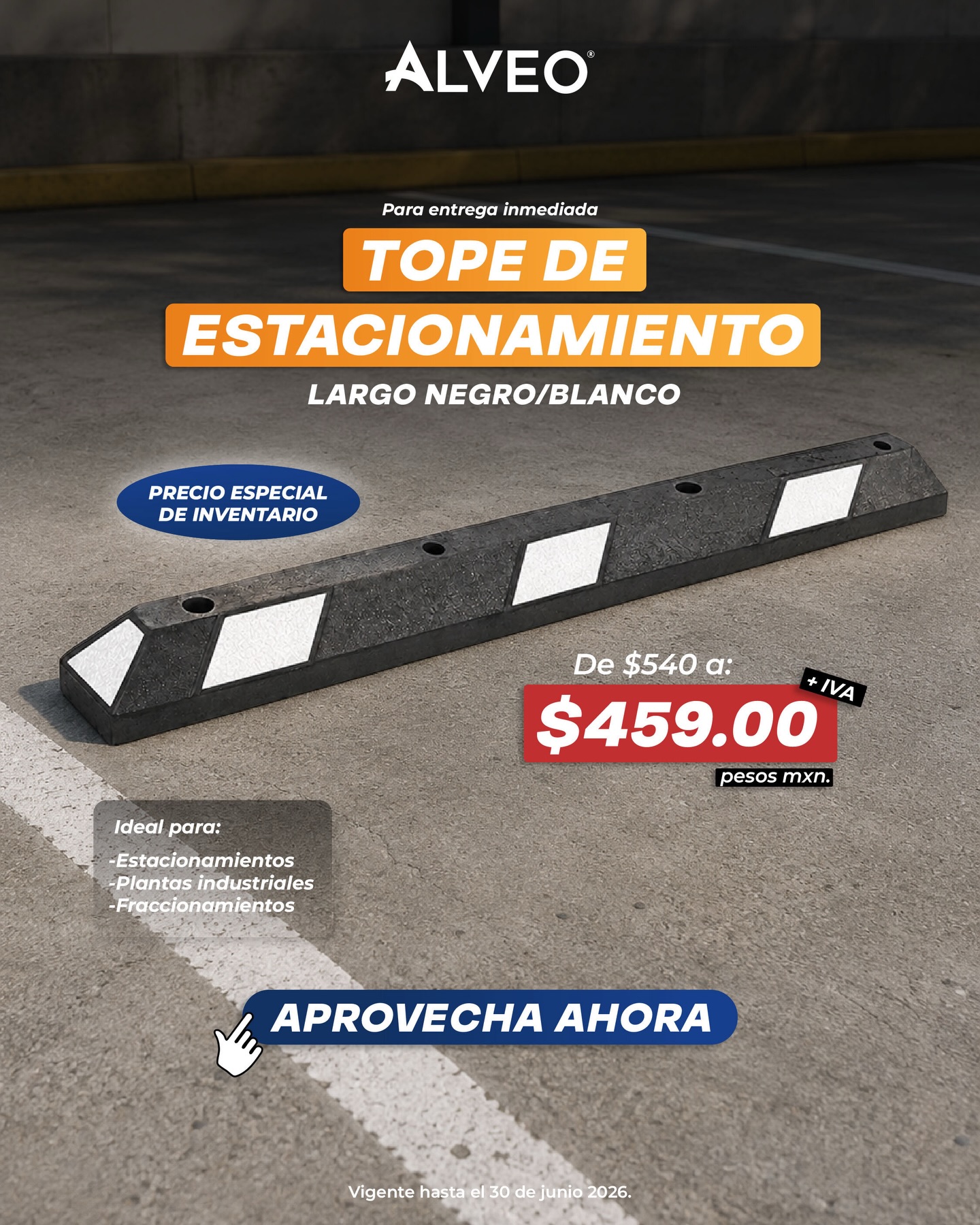 Ya bajó de precio… pero no por mucho tiempo. 👀

Tope de estacionamiento largo n