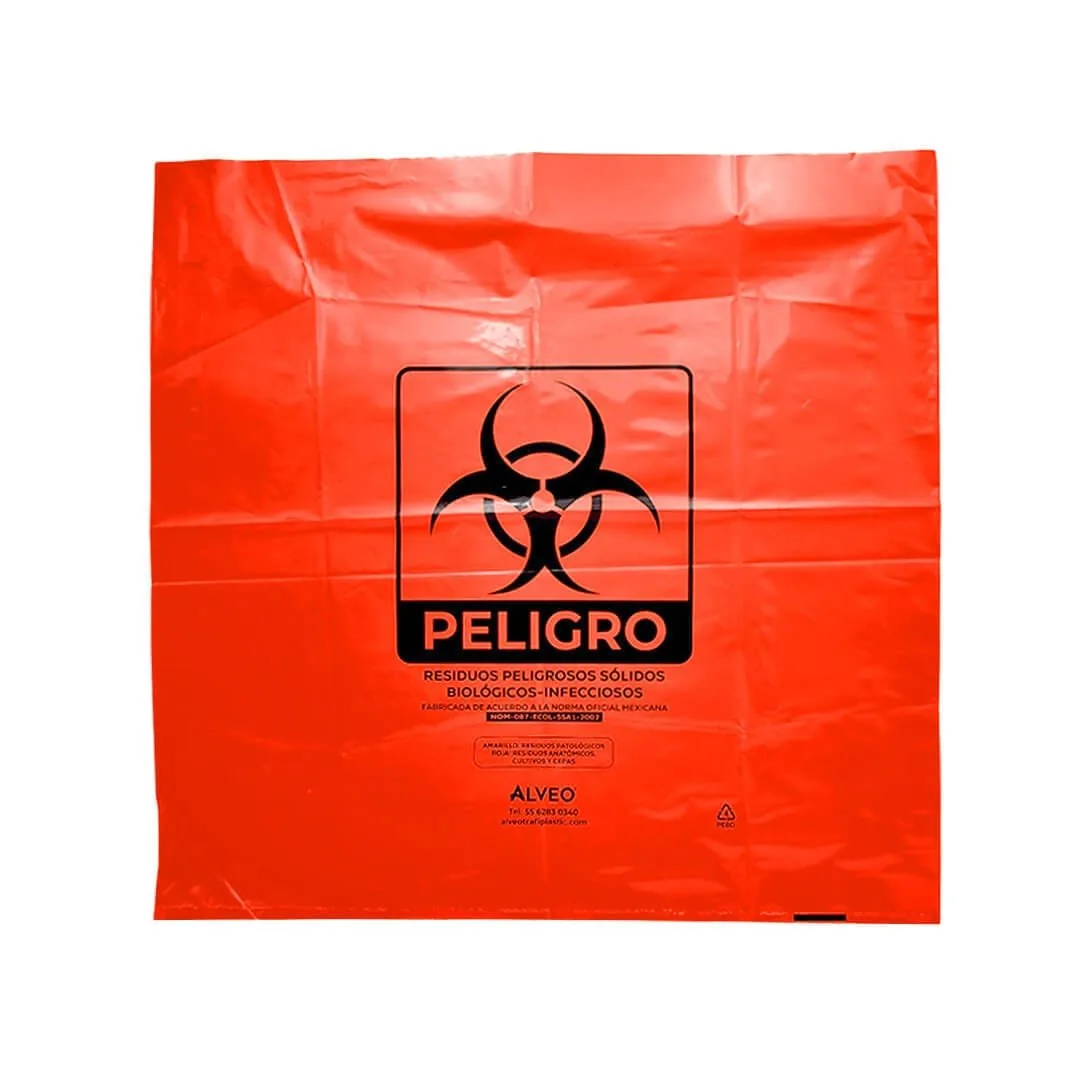 Bolsa roja RPBI 60×60 cm, calibre 200, certificada NOM-087